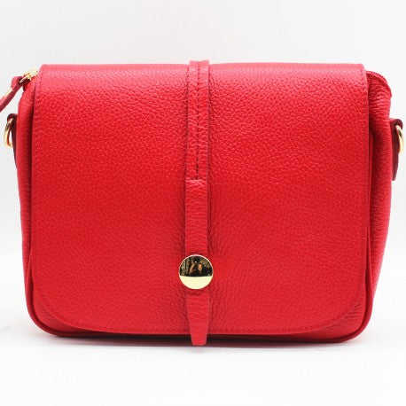 Bolso de piel 100% auténtica bandolera con solapa y tira de piel con detalle dorado color rojo