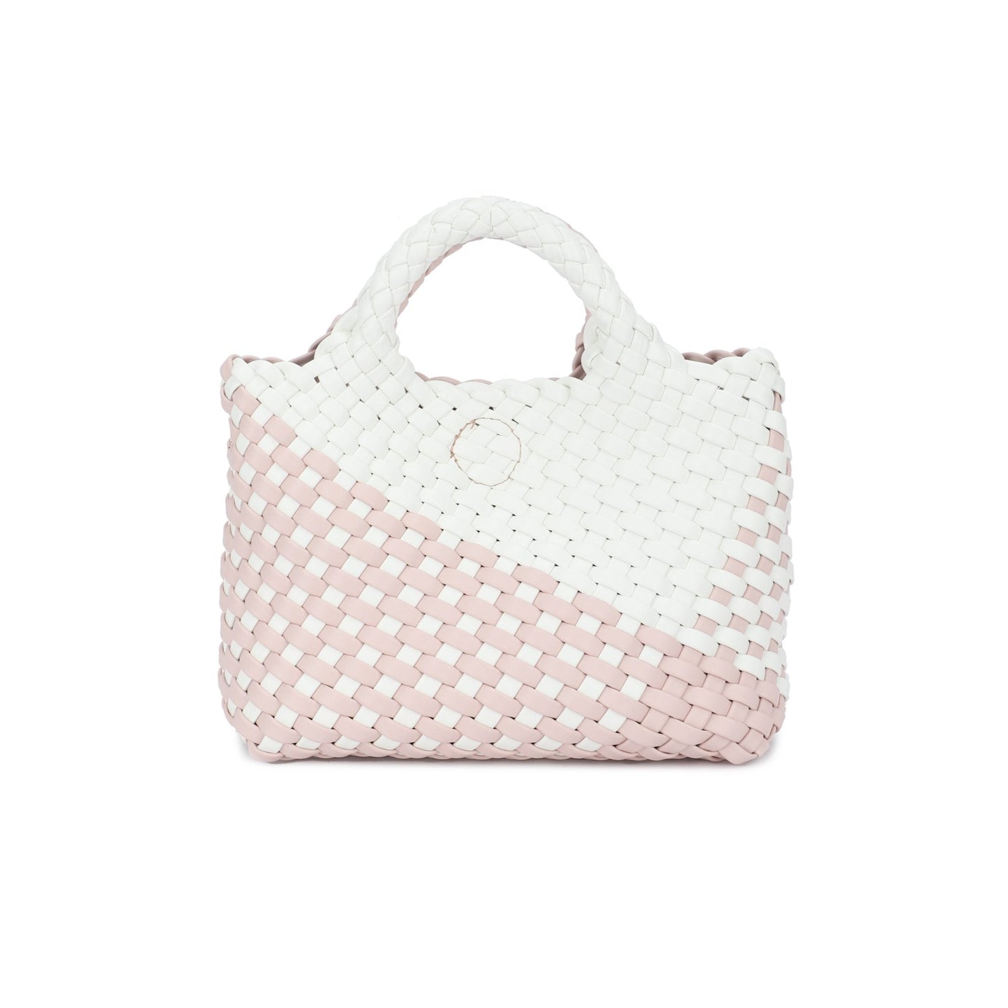 Bolso efecto piel trenzada color rosa claro y blanco pequeño