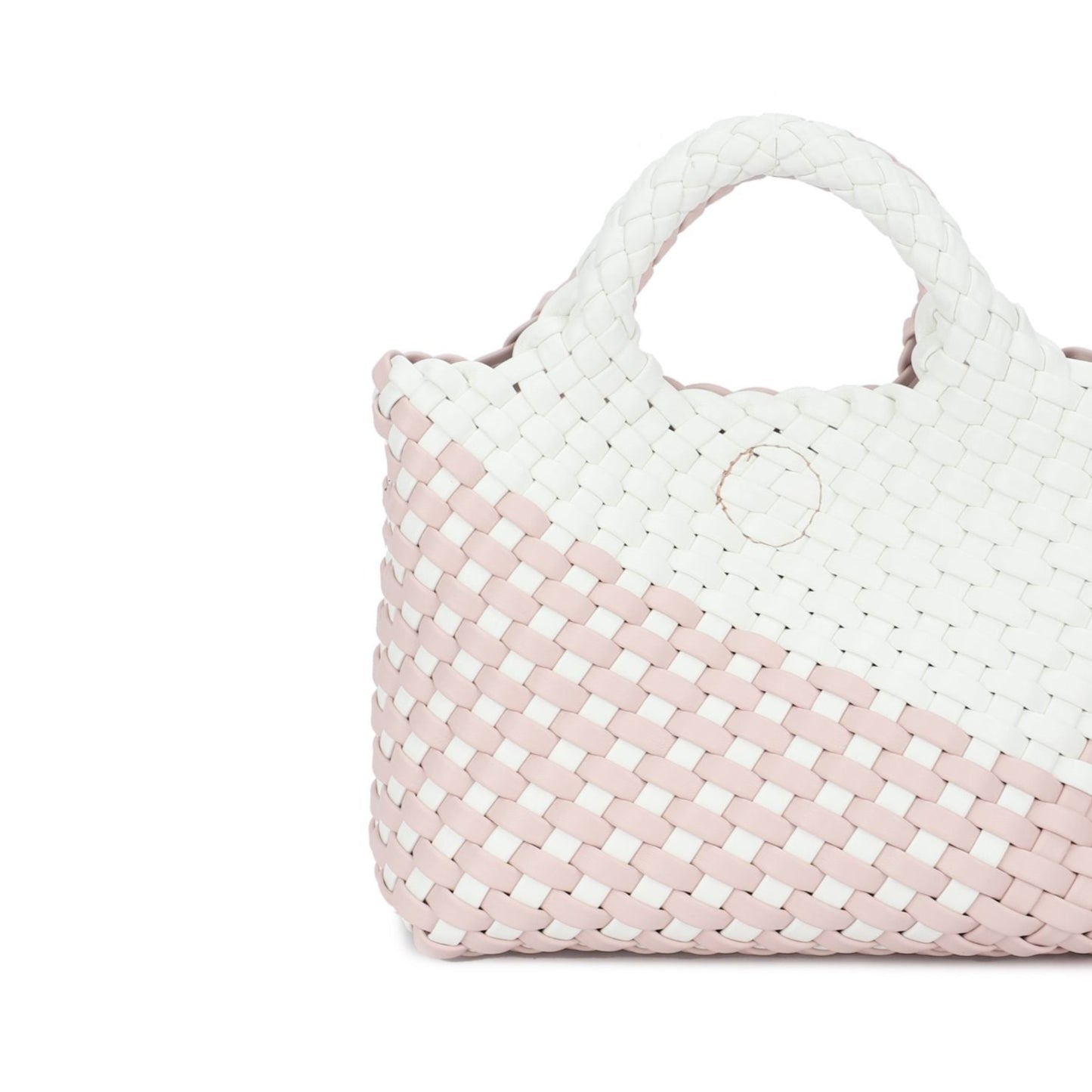 Bolso efecto piel trenzada color rosa claro y blanco pequeño