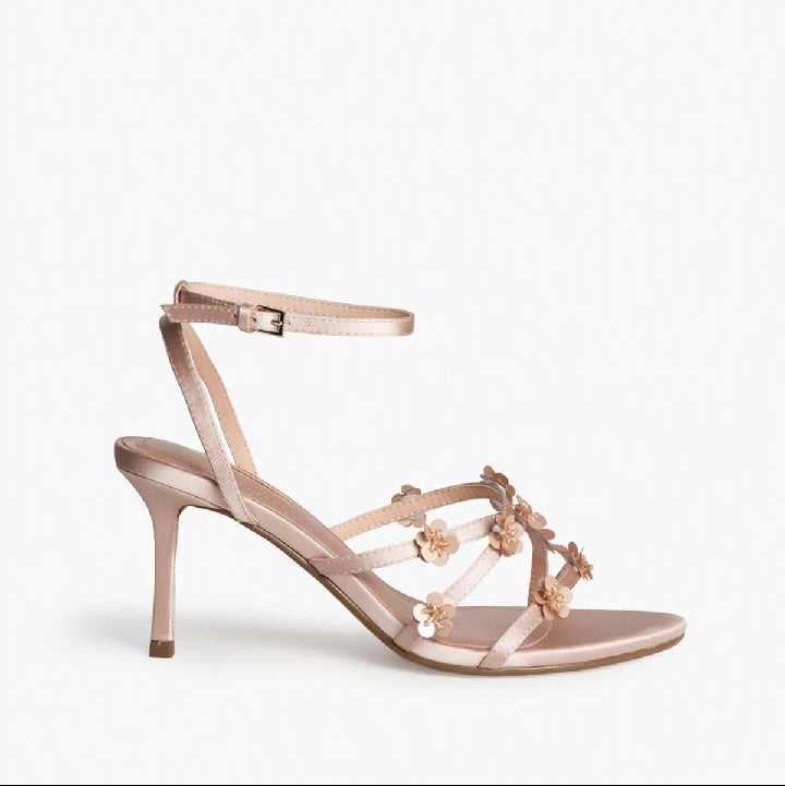 Sandalia de tacón fino de tiras con flores en rosa nude - Moments by You