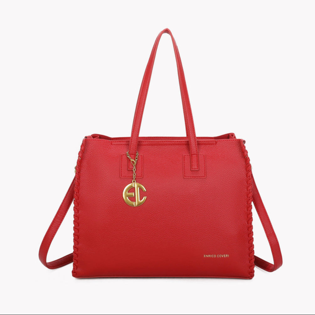 Bolso shopper bandolera con detalles entrelazados rojo efecto piel