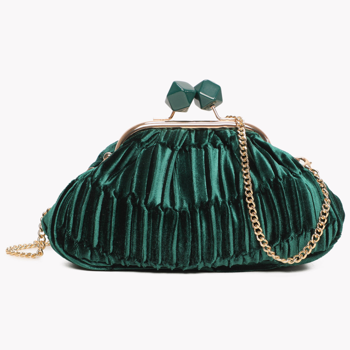 Bolso de mano de fiesta de terciopelo arrugado verde