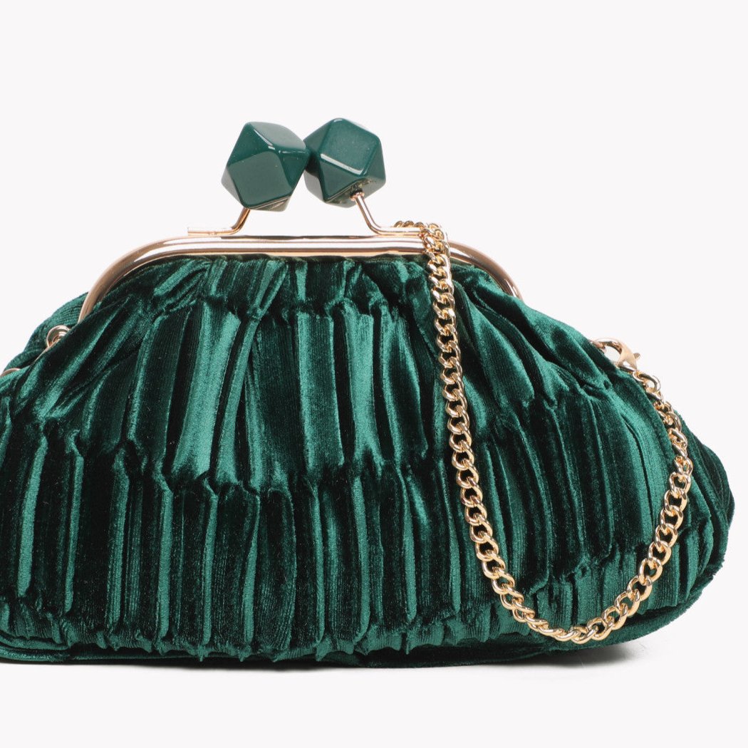 Bolso de mano de fiesta de terciopelo arrugado verde