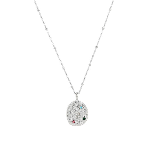 Silver zirconia steel necklace
