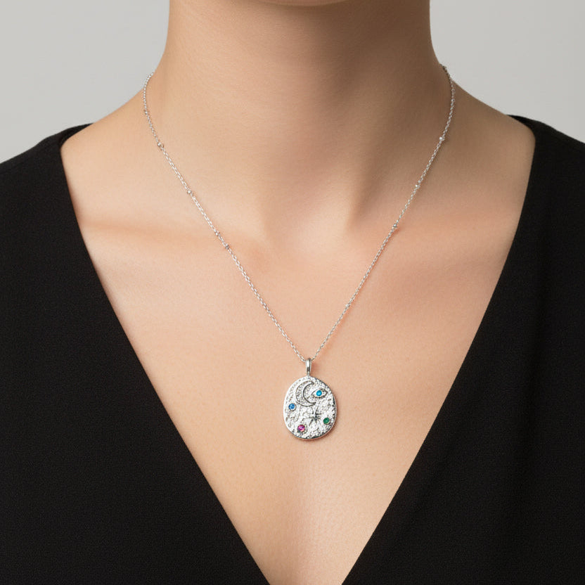 Silver zirconia steel necklace